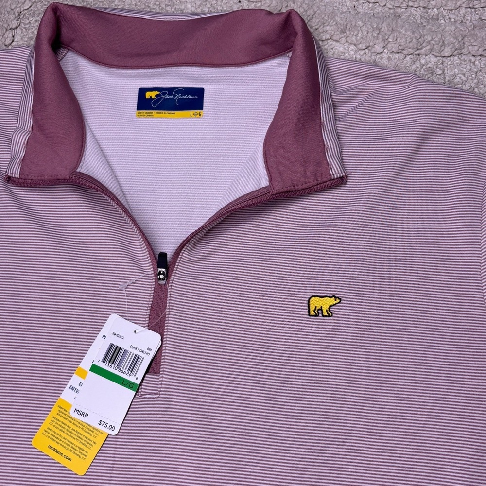 Jack Nicklaus Quarter Zip Pullover Mens L Dusky Orchid Striped Golf Shirt NWT